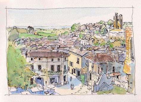 St Emilion Drawing Barcelona, Travel Map Diy, Europe Honeymoon, Travel Art Kit, St Emilion, Healthy Food List, Healthy Eating For Kids, Kids Diet, Urban Sketchers