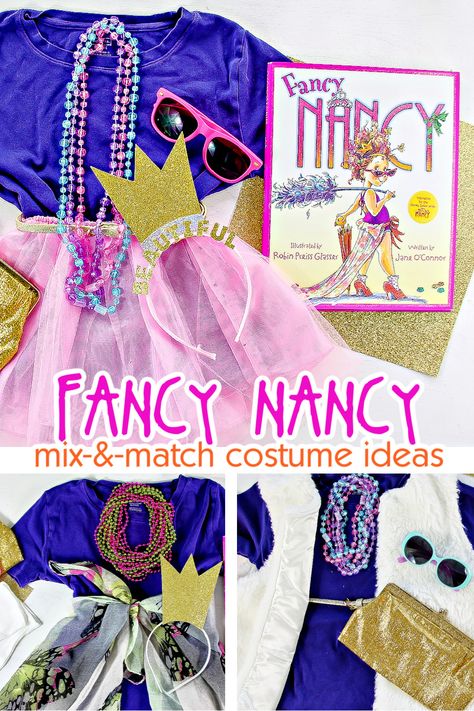 Dress As A Book Character, Diy Book Character Costumes, Fancy Nancy Costume Diy, Diy Fancy Nancy Costume, Fancy Nancy Dress Up, Fancy Nancy Costume Adult, Fancy Nancy Halloween Costume, Fancy Nancy Costume Teacher, Fancy Nancy Characters