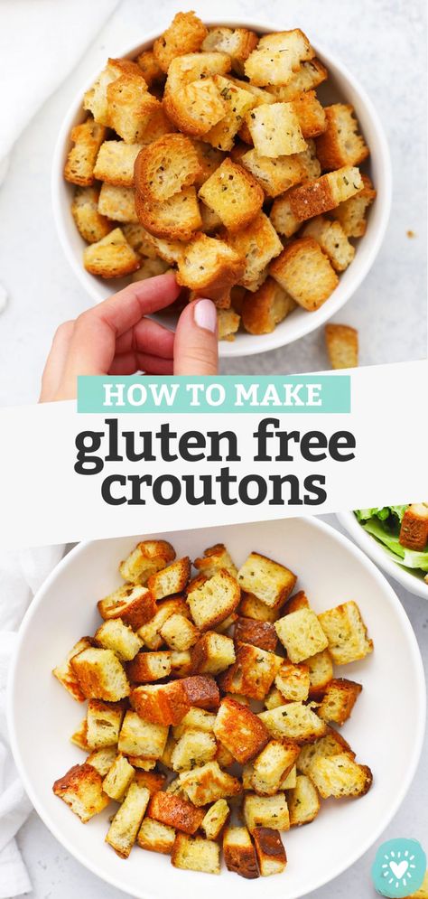 Gluten Free Croutons Recipe, Gluten Free Croutons, How To Make Croutons, Crouton Recipes, Gluten Free Sides Dishes, Croutons Homemade, Homemade Gluten Free, Eat Salad, Gluten Free Bread