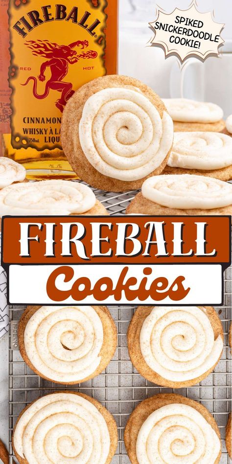 Fireball Whiskey Cookies, Cookies With Alcohol In Them, Fireball Recipes Food, Boozy Cookie Recipes, Fireball Cookie Recipes, Fireball Snickerdoodle Cookies, Screwball Whiskey Balls, Boozie Cookies, Fireball Balls Recipe