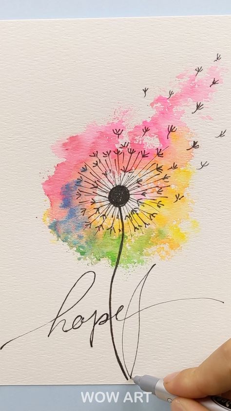 Cute Water Colour Art, Easy Painting Ideas With Watercolor, Water Paint Art Easy, Simple Water Painting Ideas, Painting Dandelions Simple, Beginner Painting Ideas Easy Simple Watercolor, Simple Flower Watercolor Paintings, Easy Watercolour Doodles, Simple Watercolour Ideas For Beginners