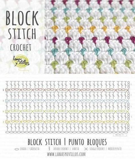 Block Stitch Crochet, Pola Jaring, Crochet Block Stitch, Block Stitch, Baby Blanket Tutorial, Blanket Tutorial, Crochet Stitches Diagram, Crochet Blocks, Crochet Stitches For Beginners