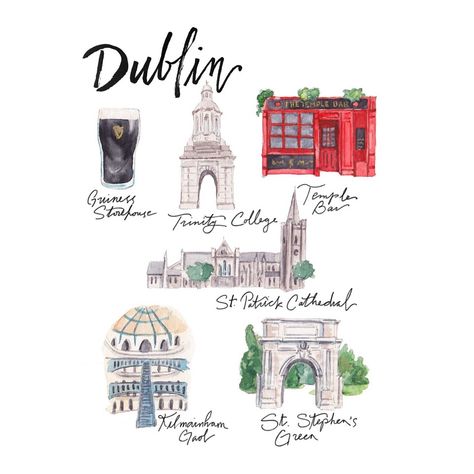 Lauren Taylor Creates on Instagram: “New Dublin and Belfast city prints available in my shop! #ltctravels . . . #laurentaylorcreates #watercolor #dublin #visitdublin…” Ireland Travel Journal, Ireland Scrapbook, Irish Summer, Travel Graphics, Traveling Goals, Illustration City, Belfast Ireland, Lauren Taylor, Irish Travellers