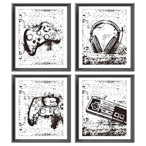 Video Game Decorations, Game Decorations, Black And White Video, Video Game Room Decor, Video Game Wall Art, White Video, Gamer Boys, Gaming Poster, Boys Bedroom Makeover