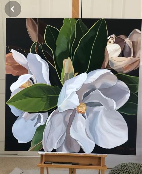 Living Room Canvas Painting, Easy Flower Painting, Decor Sculpture, Sculpture Painting, Oil Painting Flowers, Magnolia Flower, Beginner Painting, Flower Art Painting, Big Flowers