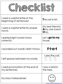 Try-It Sheet and Basic Writing Checklist for Young Writers - 1+1+1=1 Editing Checklist, Behavior Charts, Writing Checklist, Checklist Printable, Writing Paper Printable, Alphabet Charts, Behaviour Chart, Writing Notebook, Beginning Writing