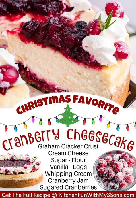 Christmas Cranberry Cheesecake, Cranberry Cheesecake Bites, White Chocolate Cranberry Cheesecake, Cranberry Cheesecake Recipes, Frosted Cranberries, Cranberry Cheesecake Bars, Christmas Cheesecake Recipes, Cheesecake Fruit Salad, Cranberry Fudge