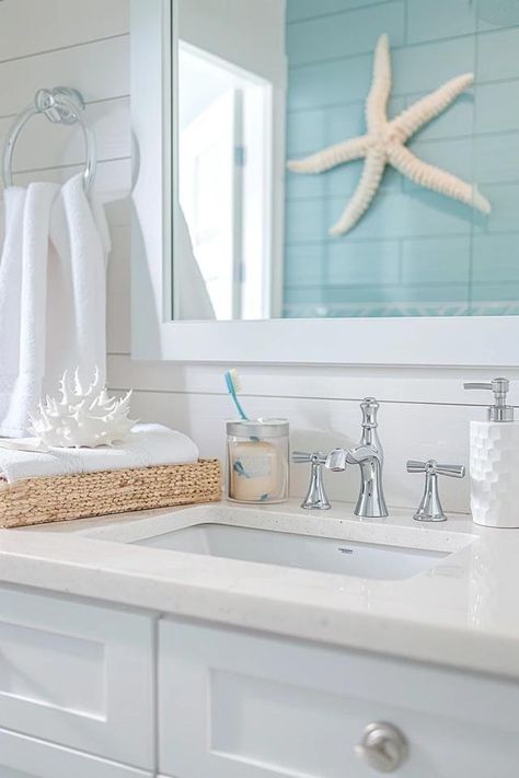 Coastal Charm: My Beach Bathroom Makeover Ideas Coastal Master Bath, Coastal Chic Bathroom, Beach House Bathroom Ideas, Beach Bathroom Design, Beach Cottage Bathroom, Coastal Bathroom Ideas, Southern Charm Decor, Bathroom Makeover Ideas, Coastal Design Style