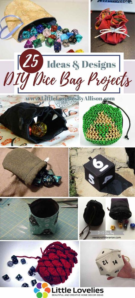 Dice Bag And Tray Pattern, How To Make A Dice Bag, Dnd Dice Pouch Diy, Dungeons And Dragons Sewing Projects, Knitted Dice Bag, Dnd Sewing Pattern, Dnd Dice Bag Diy, Leather Dice Bag Pattern, Dnd Dice Bag Sewing Pattern