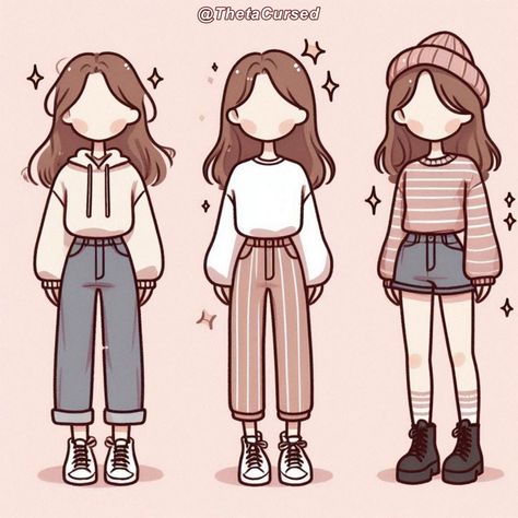 Simple Drawing Outfits, Drawing Inspo Outfits, Cute Cartoon Outfits, Comfy Outfit Drawing, Chibi Clothes Outfit, Manga Outfits Drawing, Chibi Outfits Clothes, Cute Drawing Outfits, Simple Clothes Drawing