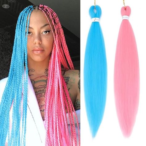 Amazon.com : Betufllo Pink/Light Blue# Braiding Hair 2 Packs - 26 Inch Braiding Hair Professional Synthetic Prestretched Crochet Braids Hair Extension Itch Free Hot Water Setting Yaki Texture(Pink/Light Blue#) : Beauty & Personal Care Blue Braiding Hair, Blue Braids, Crochet Braids Hair, Blue Beauty, Crochet Braids Hairstyles, Pretty Braided Hairstyles, Braids Hair, Braid In Hair Extensions, Braiding Hair