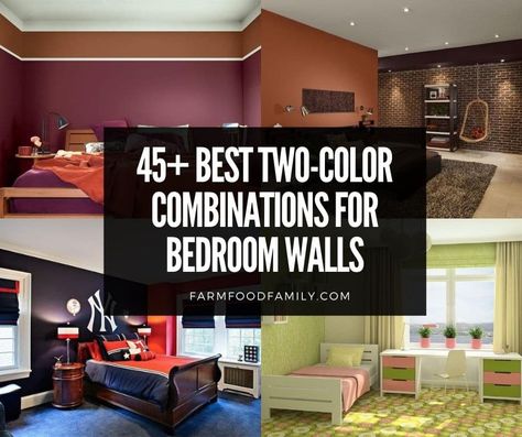 two-color-combinations-for-bedroom-walls Bedroom Walls Ideas, Two Tone Walls, Walls Ideas, Bedroom Color Combination, Dining Room Paint, Headboard Wall, Bedroom Walls, Half And Half, Home Design Ideas