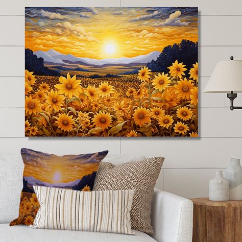 This beautiful "Radiant Golden Blooming Sunflower Meadow" Canvas Art is printed using the highest quality fade resistant ink on canvas. Every one of our Floral Wall art is printed on premium quality cotton canvas. Sunflower Painting On Wall, Sunflower Meadow, Blooming Sunflower, Big Painting, Korean Painting, Meadow Flowers, Sunflower Art, Sunflower Painting, Flower Wall Decor