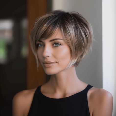 Short Bob Hair Styles With Fringe, Short Layered Asymmetrical Bob, Short Hair Bob Styles With Bangs, Short Graduated Bob With Fringe, Layered Bob Hairstyles With Fringe, Hair Fringe Styles, Short Bob Cut With Bangs, Short Bob Hairstyles With Fringe, Bangs With Bob