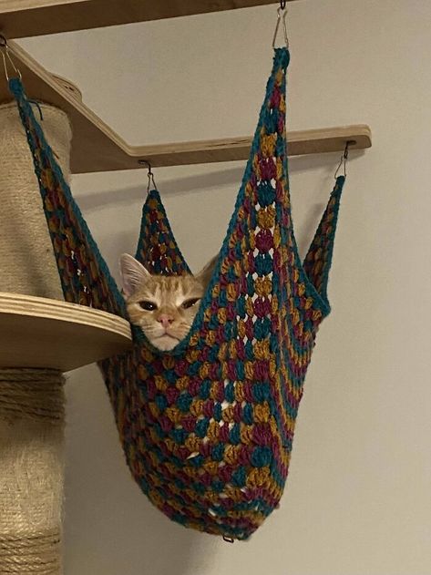 Any Tips For Reinforcing This Hammock For My Girl? She’s 8 Months Old And I Feel It’s Not Going To Hold Her Much Longer Tbh But It’s Her Favourite Spot Cat Hammock Crochet, Crochet Hammock, Crochet Pieces, Hammock Accessories, Crochet Cat Pattern, Cat Hammock, Crochet Fashion Patterns, 8 Months, Cat Diy