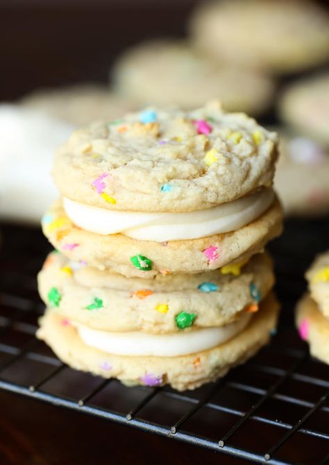 Sugar Cookie Double Doozies | Cookies and Cups Great American Cookie Company, Birthday Cake Flavors, Cookie Cake Birthday, Chewy Sugar Cookies, Cookie Company, Soft Cookie, Cake Flavors, Sandwich Cookies, Bars Recipes