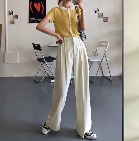 YesStyle discount code: OLIVIASOJO | afilliate code, links | Wide-Leg Dress Pants Cream Trousers, Harajuku Outfits, Wide Leg Dress Pants, Korean Casual, Colored Pants, Straight Trousers, Kawaii Clothes, Online Fashion Stores, Straight Pants