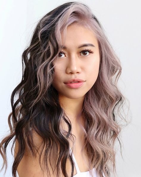 Long Dark Hair with Pastel Highlights Asian Hair Color, Color Block Hair, Hair Color Asian, Fesyen Rambut, Neon Hair, Asian Short Hair, Long Dark Hair, Hair Color For Women, Haircut And Color