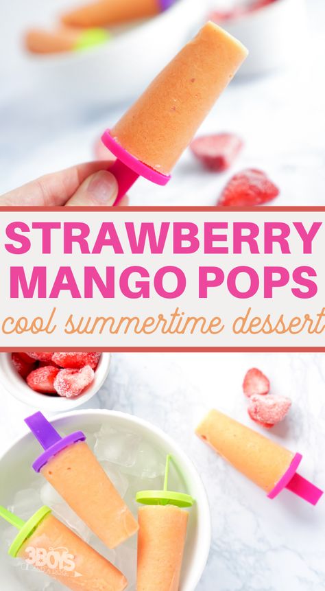 pureed strawberries and sweet mango make a perfect pairing in these fresh fruit pops Mango Popsicle Recipes, Delicious Strawberry Smoothie, Brownie Fudge, Easy Popsicles, Cookie Brownie, Fruit Pops, Fruit Popsicles, Snack Healthy, Cream Candy