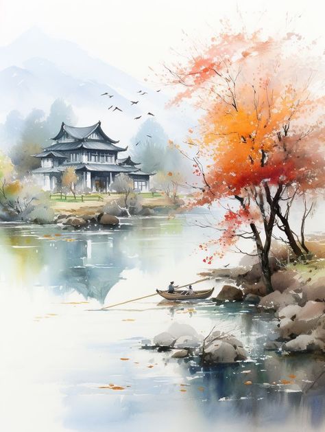 Traditional Chinese Art Ink Paintings, Traditional Chinese Watercolor Painting, Chinese Brush Art, Gongbi Painting, Japanese Reference, Chinese Painting Traditional, Chinese Traditional Art, Background References, Yin Yang Art