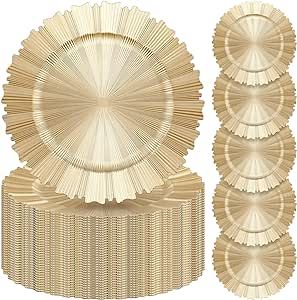 Mifoci 50 Pcs Gold Charger Plates Bulk 13 Inch Plastic Round Chargers Plates Fluted Edge Dinner Charger Plate Wedding Chargers Decorative for Table Setting Wedding Party Event Tabletop Decoration Charger Plate Wedding, Wedding Chargers, Chargers Plates, Wedding Finger Foods, Gold Charger Plates, Table Chargers, Table Setting Wedding, Wedding Planning Boards, Charger Plates Wedding