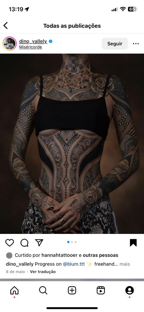 Chest Neck Tattoo, Mandala Wrist Tattoo, Black Sleeve Tattoo, Earthy Tattoos, Backpiece Tattoo, Stomach Tattoos Women, Full Tattoo, Torso Tattoos, Back Piece Tattoo