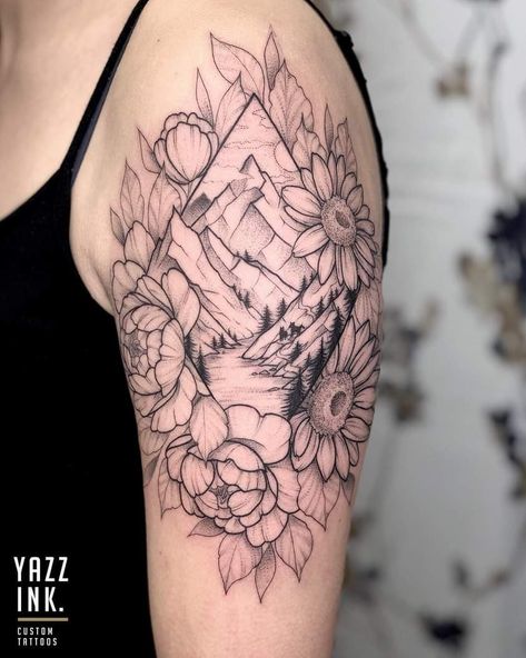 Lake Scene Tattoo, Scene Tattoo, Arm Sleeve Tattoos For Women, Cool Nature, Tattoos Infinity, Tattoos Mandala, Western Tattoos, Lake Scene, Upper Arm Tattoos