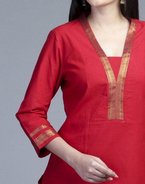 Designer kurtis before they hit the market - Simple Craft Ideas Salwar Kameez Neck Designs, Suit Neck Designs, Suit Neck, Silk Kurti Designs, Salwar Neck Designs, Churidar Neck Designs, Kurti Sleeves Design, Designer Salwar Kameez, Churidar Designs