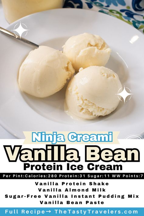 Making protein ice cream in the Ninja Creami isn't hard to do - just pour a protein shake into the Ninja Creami container, freeze it, and then process it. I personally do not like the taste or texture of protein shakes on their own and set out on a mission to make protein ice cream taste like ice cream and not like protein shakes. After many attempts, I created a vanilla protein ice cream that has an amazingly smooth and creami texture AND great flavor! #IceCream #HighProteinDiet #BariatricDiet Vitamix Ice Cream, Ninja Ice Cream Recipes, Ninja Creami Ice Cream Recipes, Ninja Creami Recipe, Ninja Ice Cream Recipe, Protein Ice Cream Recipe, Ninja Creamy, Ninja Ice Cream, Premier Protein Shakes