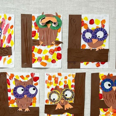 First Grade Art Projects Fall, First Grade Art Projects, First Grade Art, 1st Grade Art, French Immersion, Fall Art, Owl Art, Autumn Art, A Class