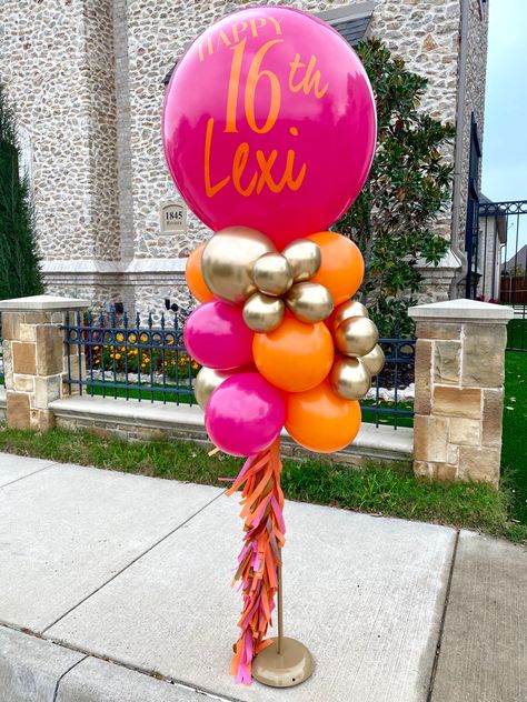 Orange Pink And Gold Party, Pink And Orange Balloon Arch, Pink Orange Party Decor, Hot Pink And Orange Party Decorations, Sunset Party Decorations, Sunset Birthday Theme, Sunset Balloons, Pink And Orange Party Decorations, Sunset Theme Party