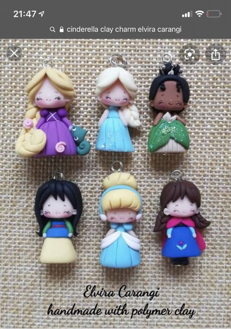 Disney Clay Charms, Girl Bows Diy, Polymer Clay Princess, Polymer Clay Disney, Fairy House Crafts, Clay Crafts Air Dry, Polymer Clay Dolls, Clay Figurine, Clay Miniatures