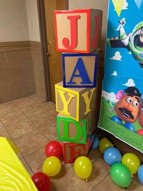 Alphabet blocks #toystoryparty Alphabet Blocks Diy, Groovy Shoes, Toy Story Party Decorations, Toy Story Baby, Letter Diy, Letter Boxes, Art Classroom Decor, Story Birthday, Diy Blocks