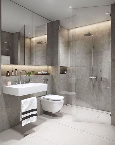 With so many bathroom tiles to choose from, our experts have put together some farsighted ideas that will style your small bathroom for years to come .  #bathroomideasonbudget Light Grey Bathrooms, Bilik Air, Interior Vintage, Decor Baie, Bathroom Color, Bad Design, Glass Bathroom, Bathroom Layout, Grey Bathrooms