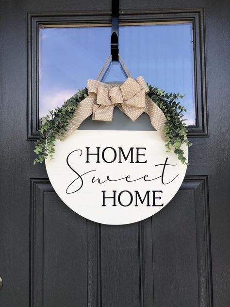 Wood Door Sign, Realtor Client Gifts, Home Wreath, Wreath Door Hanger, Door Signs Diy, Wooden Door Signs, Handmade Wood Signs, Front Door Signs, Wreath Door