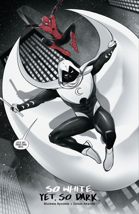 Spider-Man in Moon Knight: Black, White & Blood #1 | Art by Dotun Akande Gwen Pool, Moon Knight Cosplay, Moon Knight Comics, Mr Knight, Marvel Moon Knight, Black And White Comics, White Blood, Anime Friendship, Marvel Superhero Posters