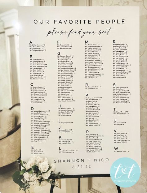 Wedding Seating Chart Printable, Wedding Seating Chart By Alphabet, Seating Chart Wedding Alphabetical Signs, 25 Table Seating Chart, Seating Chart For 25 Tables, Easy Table Assignments Wedding, Personalized Wedding Seating Chart, Guest Names Wedding Seating Charts, Table Numbers Wedding Chart