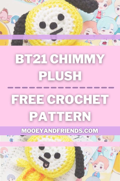 ✨💜Want to learn how to crochet all the BT21 characters? These BT21 characters were designed by the BTS members and in this post, ill be sharing a free crochet pattern on how to make CHIMMY who was imagined by JIMIN of BTS. 💜✨ #bts #bt21 #kpop #crochet #chimmy #jimin Free Bt21 Crochet Pattern, Bt21 Rj Crochet Pattern Free, Bts Crochet Pattern, Bts Amigurumi, Bt21 Crochet, Crochet Bts, Bts Crochet, Kpop Crochet, Bt21 Characters