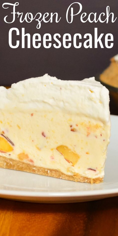 Frozen Peach Cheesecake Recipes, Frozen Peach Dessert Recipes, Frozen Peach Pie, Frozen Peach Desserts, Frozen Peach Recipes, No Bake Peach Cheesecake, Icebox Cheesecake Recipes, Icebox Cheesecake, Frozen Peaches Recipes Desserts