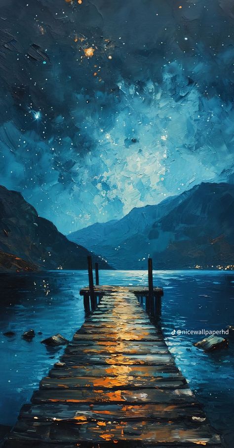 Image Bleu, Stars In The Sky, Soyut Sanat Tabloları, Landscape Art Painting, Art Gallery Wallpaper, Art Inspiration Painting, Dreamy Art, Art Painting Acrylic, Painting Art Projects