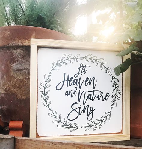 Heaven And Nature Sing Sign, Let Heaven And Nature Sing Sign, Let Heaven And Nature Sing, White Wood Stain, Pallet Boards, Handmade Wood Signs, Christmas 2022, Chalkboard Art, Christmas Paintings