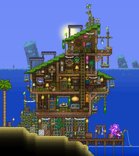 Beach House Terraria, Terraria Beach House, Terraria Castle, Terraria Houses, Terraria Design, Terraria Party, Terraria Game, Terraria Tips, Terrarium Base