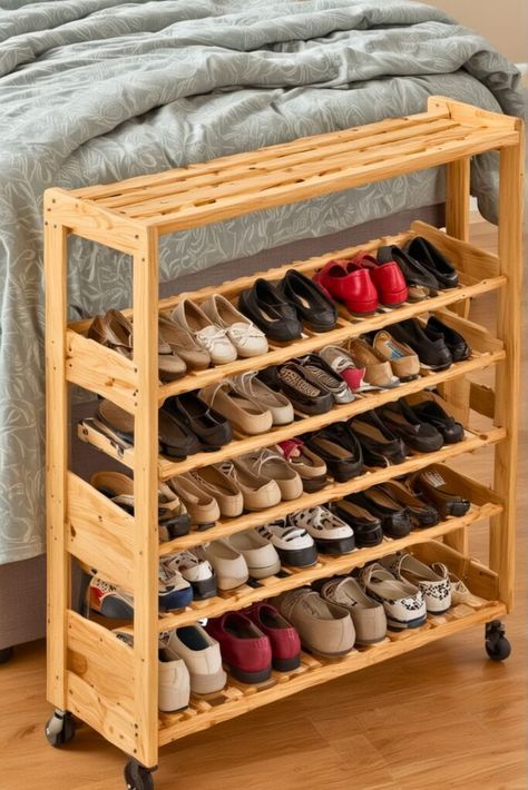 Top 15 DIY Shoe Rack Ideas [Within Budget] – craftydiyers.com Shoe Rack Hacks, Shoe Rack Outdoor, Shoe Cubby Bench, Diy Shoe Rack Ideas, Industrial Shoe Rack, Pallet Shoe Rack, Shoe Rack Ideas, Compact Shoe Storage, Shoe Tidy