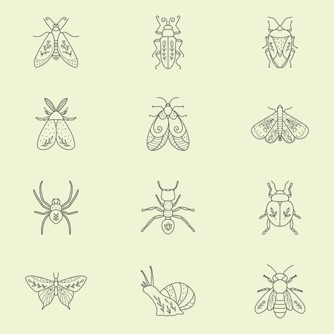 Insect icon set/Butterfly icon SVG/Moth line | Etsy Bug Line Tattoo, Embroidery Insects Pattern, Fine Line Bug Tattoo, Moth Stick And Poke, Small Insect Tattoo, Simple Bug Tattoo, Bug Line Art, Little Bug Tattoo, Moth Line Drawing