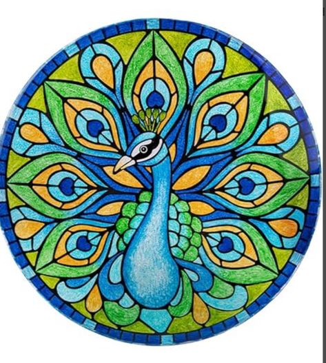 Mandala Peacock Design, Peacock Glass Painting, Painting Peacock, Peacock Motif, Kalamkari Painting, Garden Totems, Glass Painting Designs, Cd Crafts, Cute Animals Images