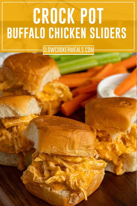 Buffalo chicken sliders on Hawaiian rolls Crockpot Buffalo Chicken With Cream Cheese, Buffalo Chicken Sliders Cream Cheese, Buffalo Chicken Crock Pot Recipes, Buffalo Chicken Sliders Crock Pot Hawaiian Rolls, Buffalo Chicken With Cream Cheese, Crockpot Buffalo Chicken Sandwiches, Slow Cooker Buffalo Chicken Sliders, Crock Pot Buffalo Chicken Sliders, Pulled Buffalo Chicken Crock Pot