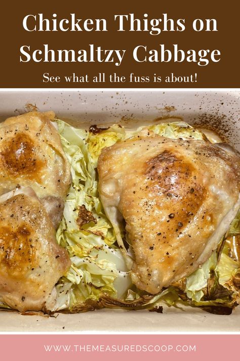 Try this quick and easy gluten-free recipe of roasted chicken thighs on schmaltzy cabbage. With a quick, low-prep assembly this dish comes together fast for an impressive weeknight meal. It's perfect for a large family gathering because you can make as much or little as you like. This one pan meal has it all! Easy Roasted Potatoes, Easy Supper Recipes, One Pan Meal, Recipe Using Chicken, Chicken And Cabbage, Melting Moments, Roasted Chicken Thighs, Chicken Meals, Boneless Skinless Chicken Thighs