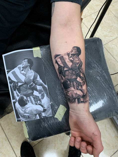 Roky Balboa tattoo #rokybalboatattoo Rocky Tattoo, Rocky Balboa, Tattoo Work, Balboa, I Tattoo, Skull Tattoo, Rocky, Nba, Tattoo Designs