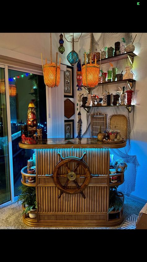 Bar Inside House, Bar In The House, Tiki Bars Diy, Bar Ideas For Home, Tiki Restaurant, Tiki Bar Ideas, Shrunken Heads, Tiki Bar Decor, Tiki Decor