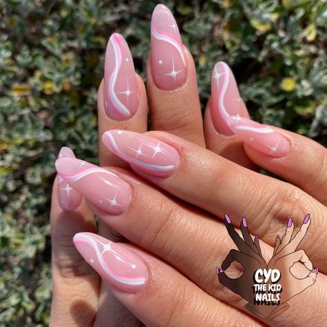 Almond Nails Pink, Almond Acrylic Nails Designs, Baby Pink Nails, Pink Nail Art, Her Nails, Almond Nails Designs, Almond Acrylic Nails, Pink Nail Designs, White Nail